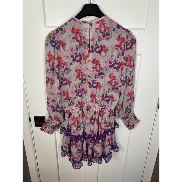 MISA Los Angeles Camila‎ Dress Purple Floral Smocked  Sleeve Mini Dress Sz Small - Picture 8 of 12
